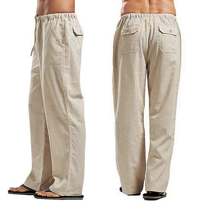 Mens Linen Wide Pants Korean Trousers Oversize Sports Streetwear