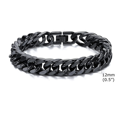 Stylish Double Curb Chain Bracelets for Men Stainless Steel