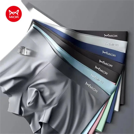 3pcs Ice Silk Mens Underwear Boxer Metal Fiber Antistatic