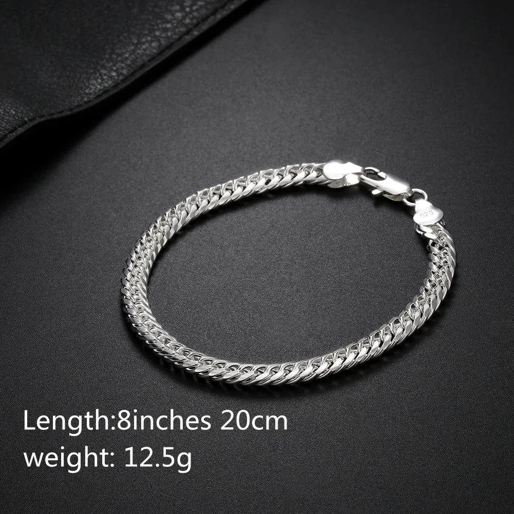 925 Sterling Silver Unisex 6MM Geometric Chain Bracelets Neckalces