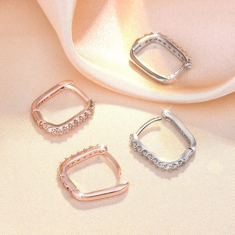 High Quality 925 Sterling Silver Crystal Fashion Circle Hoop Woman Earrings