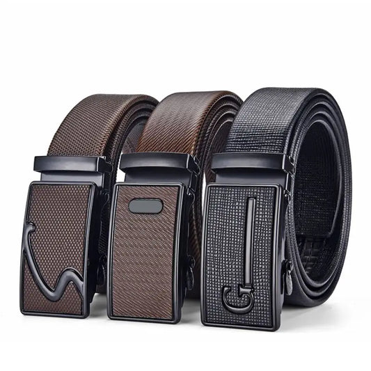 Mens Leather Belt Metal Automatic Buckle Work Business Black Cowskin PU Strap