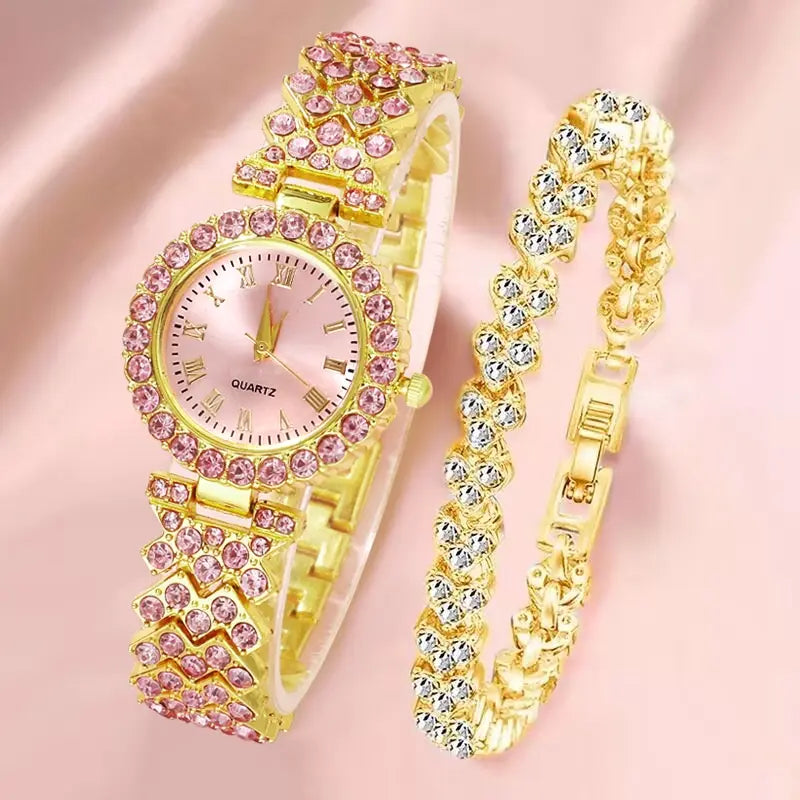 Womens Butterfly Dial Watch Steel Bracelet Watch Quartz Set