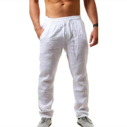 Mens Cotton Linen Long Pants Summer Breathable Linen Trousers