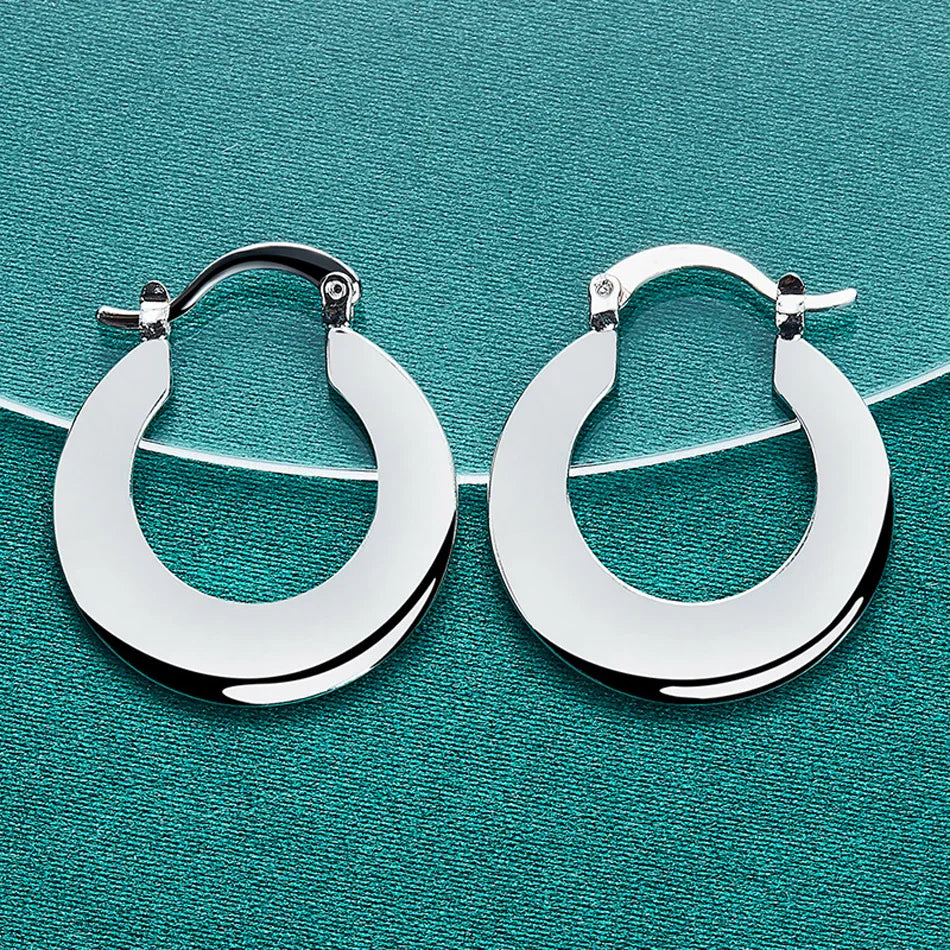 925 Sterling Silver Smooth Flat Round Earrings For Women