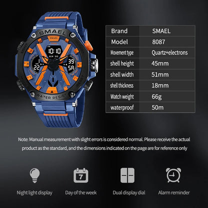 Mens Quartz 50M Waterproof Wristwatch Time Alarm Sport Military Watch