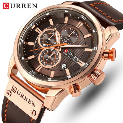 Mens Leather Sports Watch Army Military Quartz Wristwatch Chronograph