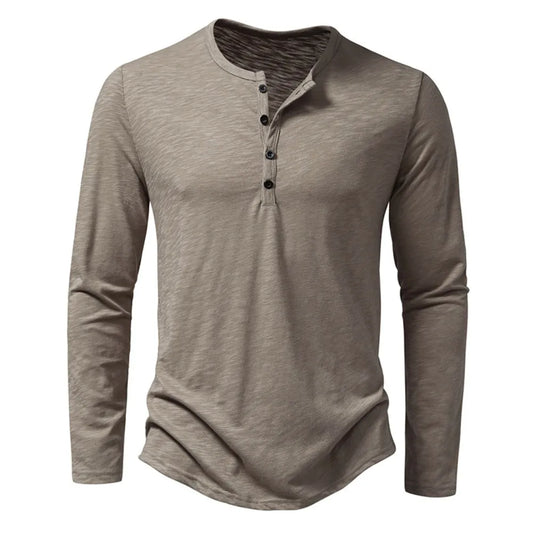 Mens Cotton Button Henley Neck Shirt Long Sleeve Casual T-Shirts