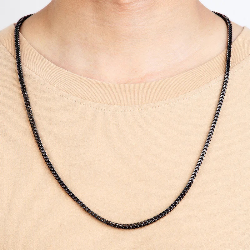 Vintage Oxidized Matte Black Stainless Steel Chain Necklace for Men Women