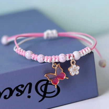 Handmade Butterfly Flower Womens Charm Pendant Braided Bracelet