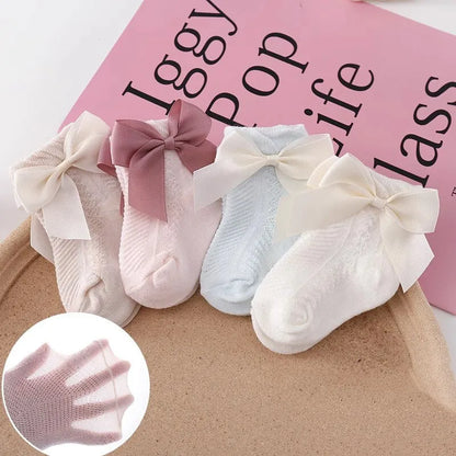 3 Pairs Summer Baby Mesh Socks Bowknot Cotton Newborn Sock