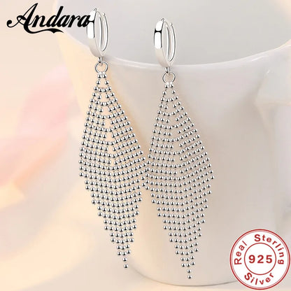 925 Sterling Silver Long Tassel Beads Long Womens Earrings