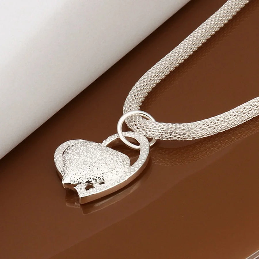 925 Sterling Silver Necklace Gorgeous Charm Heart Lady Love for Women