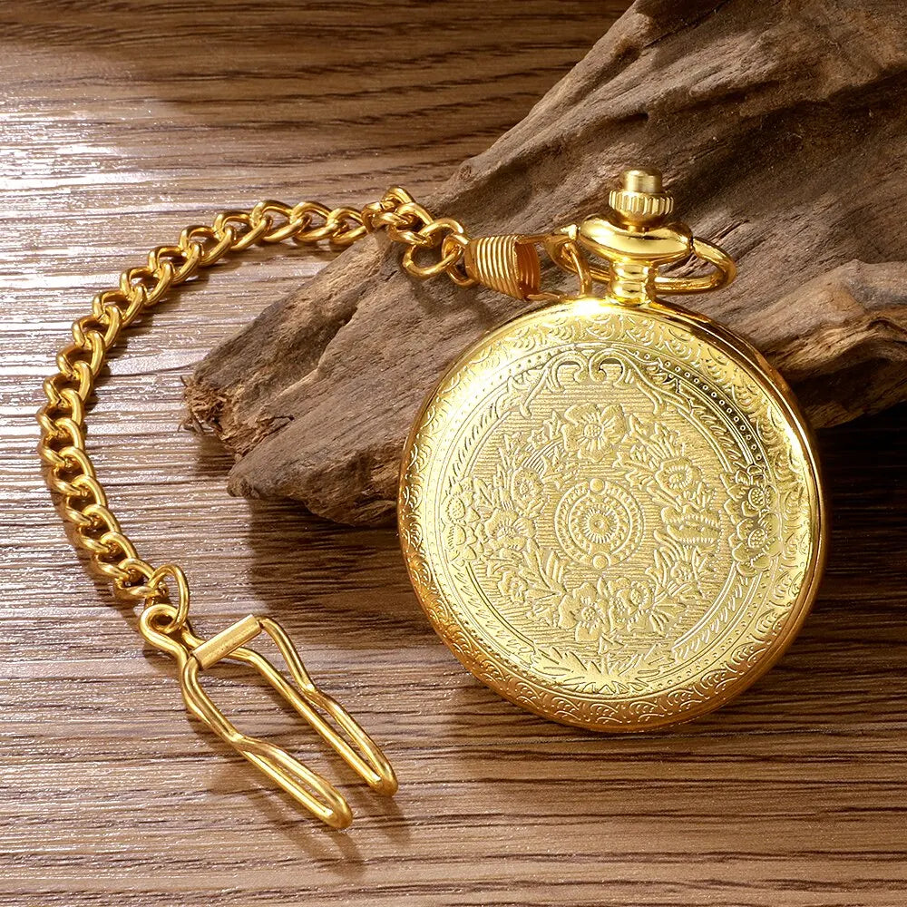 Roman Numeral Quartz Pocket Watch Necklace Pendant