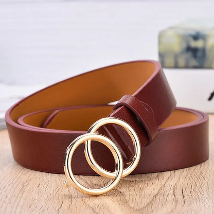 Womens Belt Trend Double Round Buckle Belt