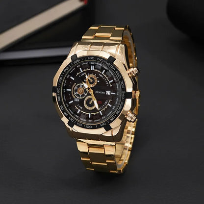 3PCS Set Luxury Fashion Mens Watch Necklace Bracelet Set