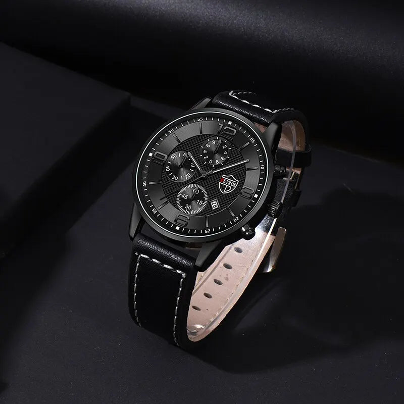 3PCS Set Fashion Mens Watch Necklace Bracelet