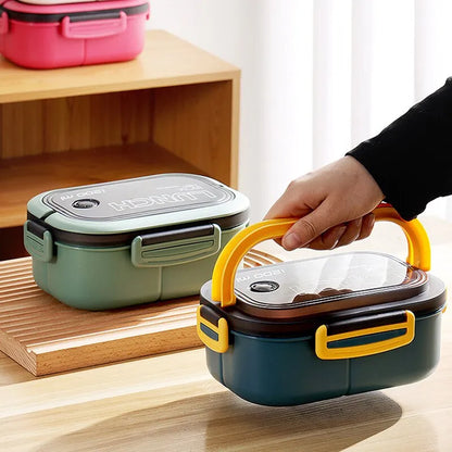 Portable Double Layer Lunch Box Microwaveable With Fork And Spoon