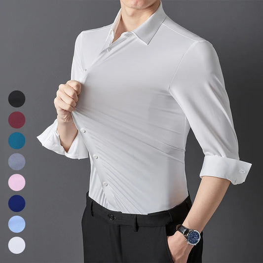 Premium Mens Ultra Stretch Shirt Silky Formal Long Sleeve Shirts