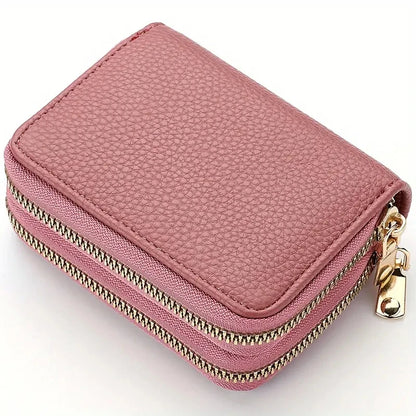 Womens Double Zipper Wallet Short Credit Card Holder Coin Purse