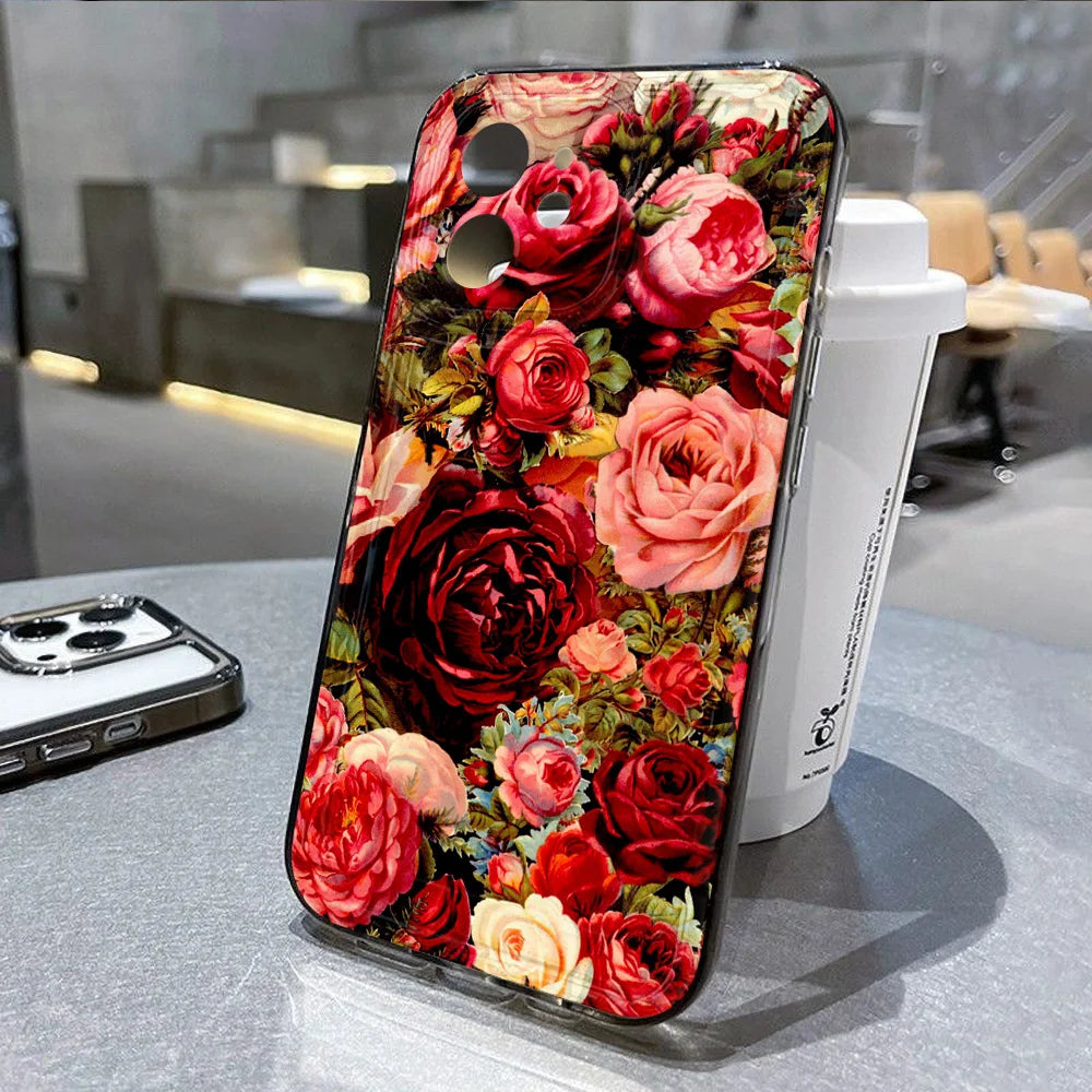 Rose Flower Clear Phone Case For iPhone 16 15 14 Pro Max Shockproof