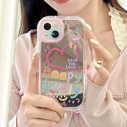 Lovely Girl Heart Mirror Phone Case For iPhone 11 12 13 14 15 Pro Max