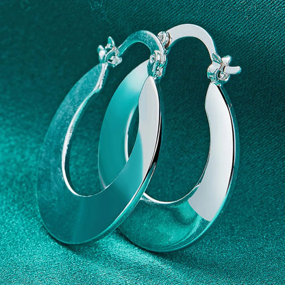 925 Sterling Silver Smooth Flat Round Earrings For Women