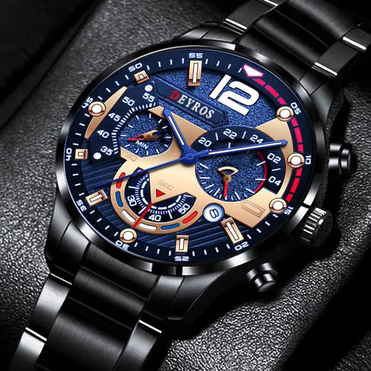 Mens Stainless Steel Watch Quartz Wristwatch Calendar Luminous