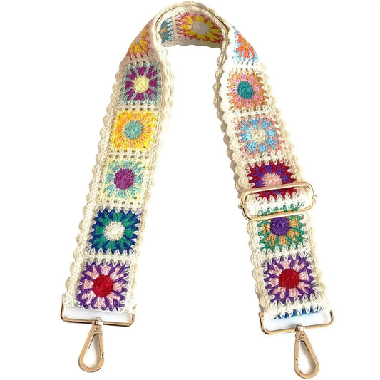 Fashion Crochet Flower Bag Strap Adjustable Ethnic Embroidery