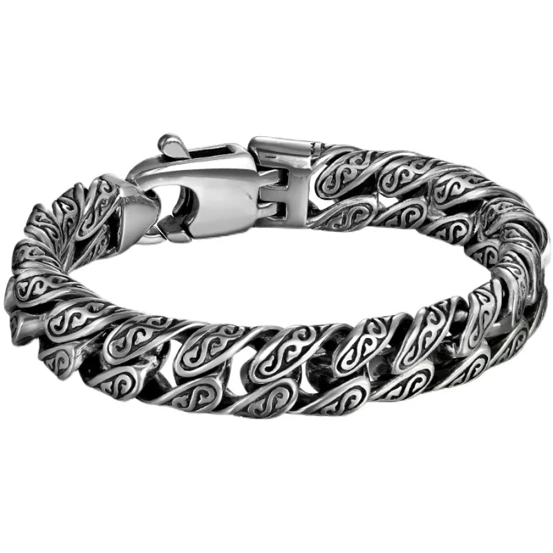 Tang Grass Pattern Mens Bracelet Thick