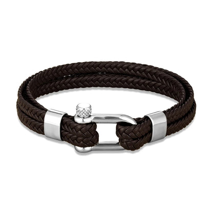 Navy Style Men U shape Shackle Woven Multilayer Leather Bracelets
