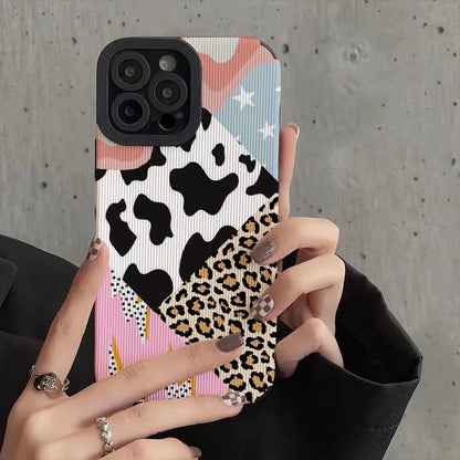 Creative Leopard Cow Silicone Leather Case For iPhone 16 15 14 13 12 11 Pro Max