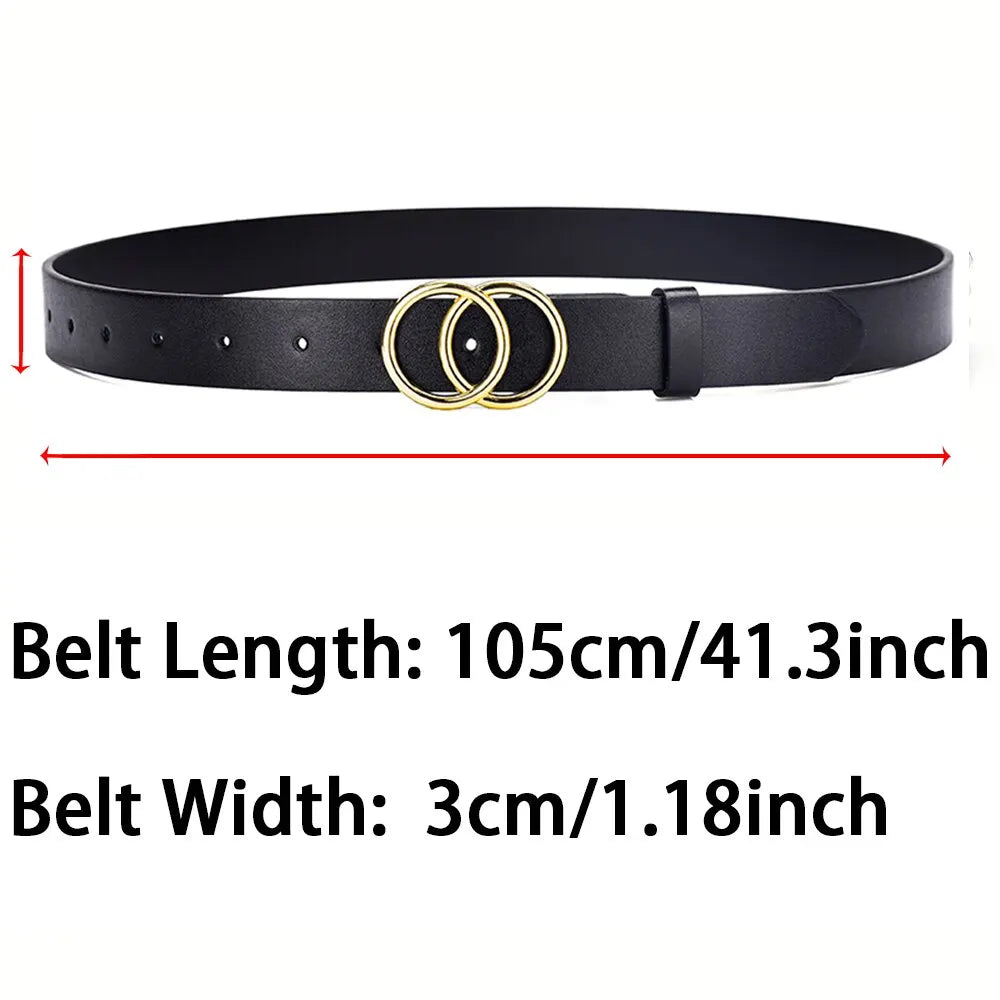 Womens Belt Trend Double Round Buckle Belt