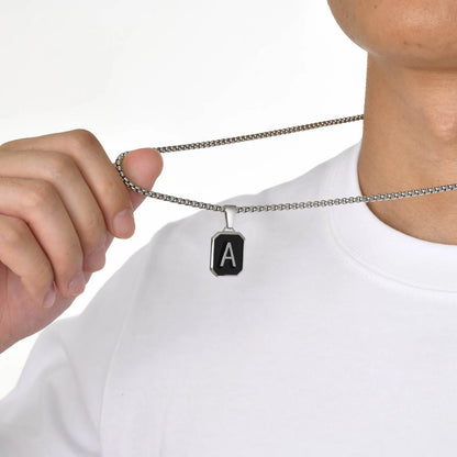 Stylish Initials Square Necklaces for Men 26 Letters Stainless Steel Pendant