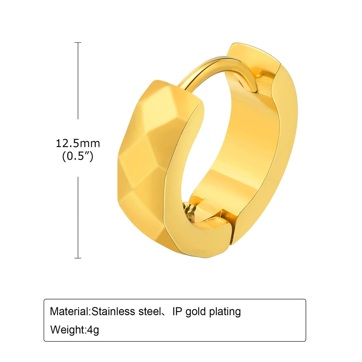 Geometric Huggie Hoop Earrings for Men Stainless Steel Circular Round