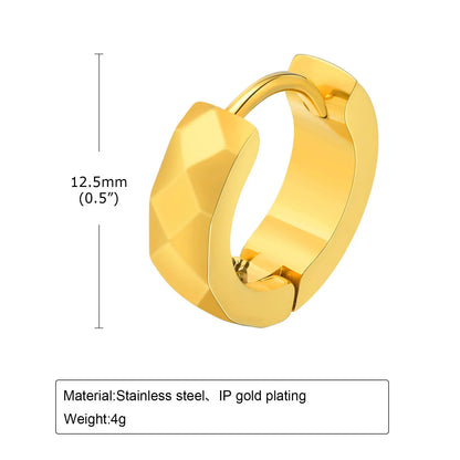 Geometric Huggie Hoop Earrings for Men Stainless Steel Circular Round