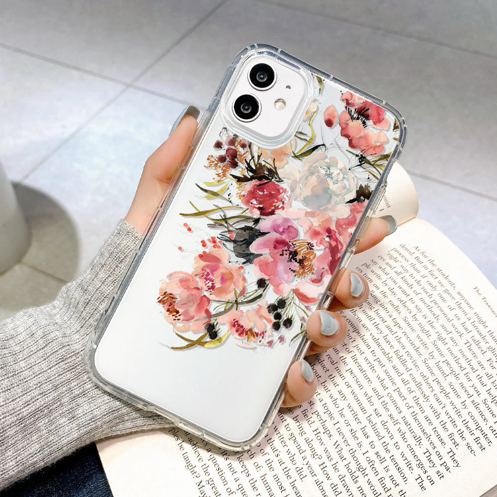 Flower Shockproof Clear Phone Case For iPhone 16 15 14 Pro Max