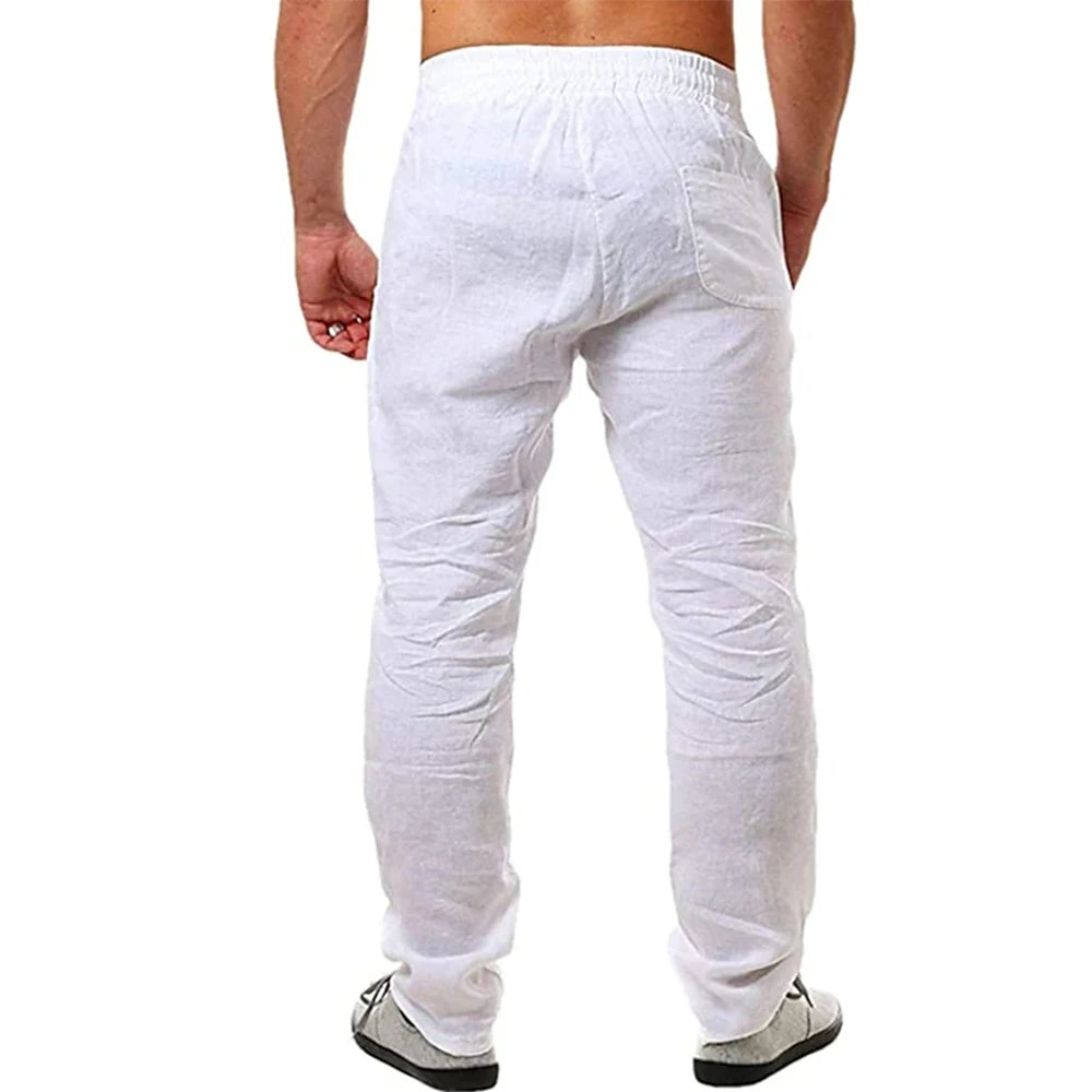 Summer Mens Linen Pants Breathable Solid Color Comfortable Pants