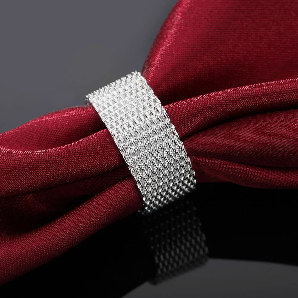 925 Sterling Silver Simple Net Rings for Women Men