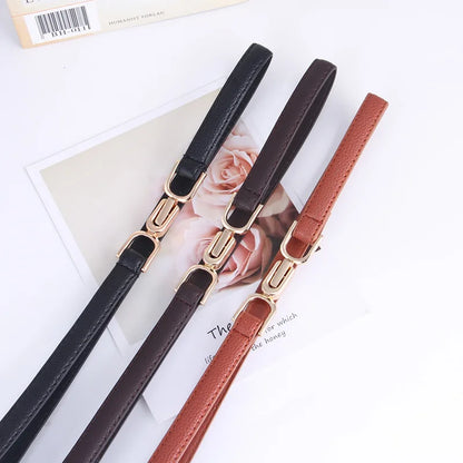 Womens Belt Leather Skinny Belt for Dress Adjustable Thin Waist Belt