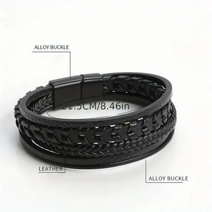 Mens Multi Layered Vintage Leather Rope Braided Bracelet