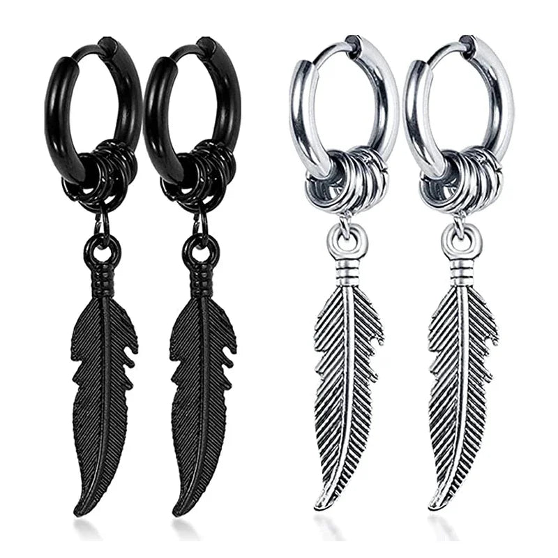 Korean Fashion Cross Feather Stud Unisex Earrings Punk Rock Style