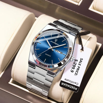 Mens Quartz Watch Waterproof Luminous Stainless Steel