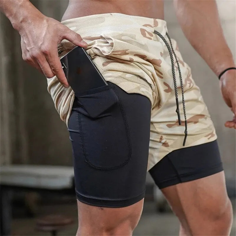Mens Running Short 2 In 1 Double Deck Quick Dry Gym Sportswear