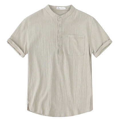 Short Sleeved Casual Mens T Shirt Cotton and Linen Breathable