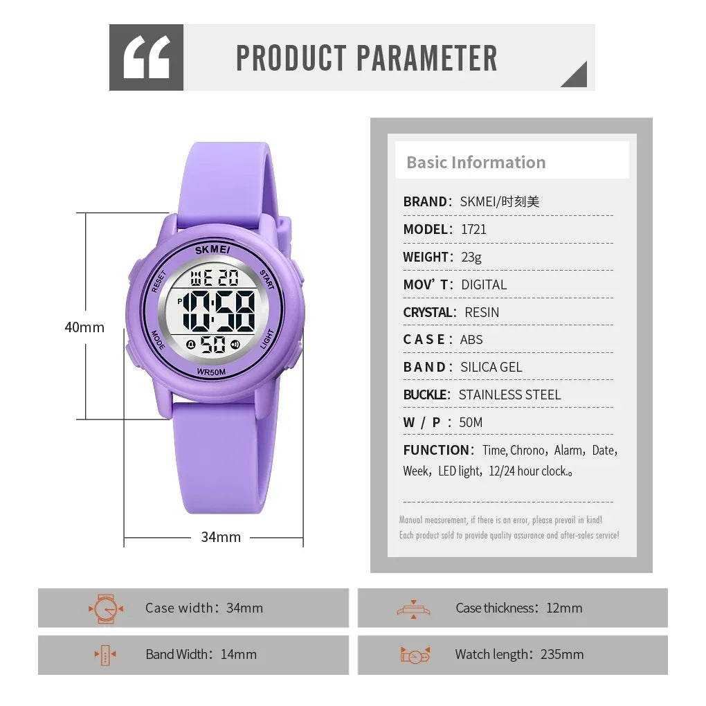 Colorful Kids Boys Girls Led Digital Watch Waterproof Alarm