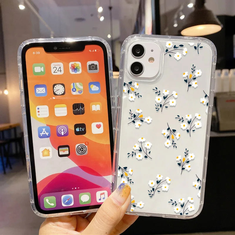 Flower Shockproof Clear Phone Case For iPhone 16 15 14 Pro Max