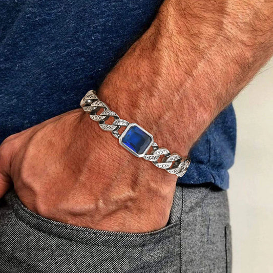 Chunky Cuban Chain Bracelets for Men Embossed Stainless Steel Chain Link