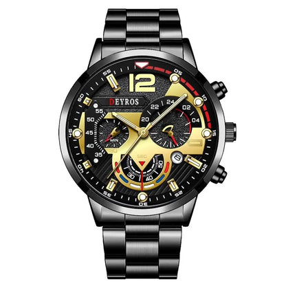 Mens Stainless Steel Watch Quartz Wristwatch Calendar Luminous