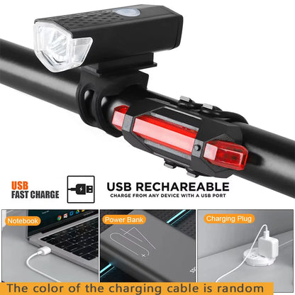 USB Rechargeable Bike Light Set Front Light with Taillight Easy to Install